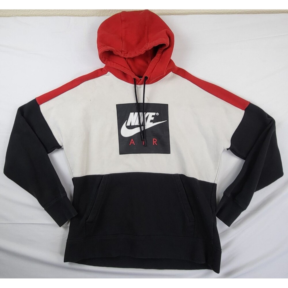 Nike NSW Air Men's Pullover Hoodie Colorblock White Red Black 886046-100 Y2K